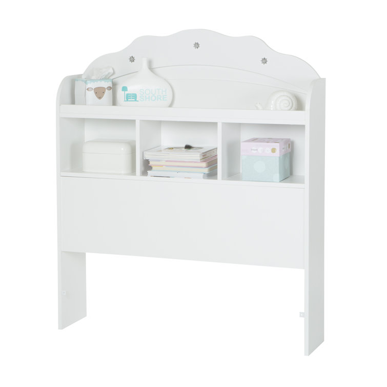 White Twin Wood Bookcase Headboard with Storage