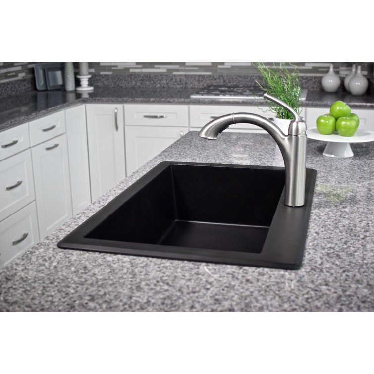 Black Quartz Composite Top Mount Single Bowl Kitchen Sink