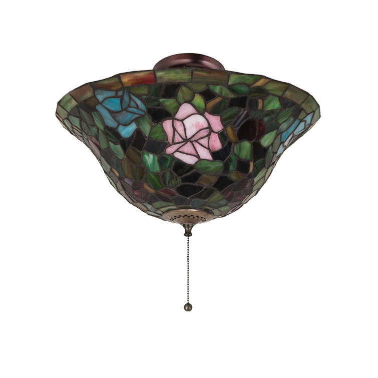 Petal Pink and Plum Passion 3-Light Tiffany Rosebush Flush Mount