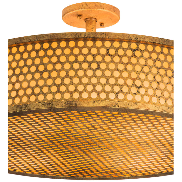 Amber Quartz Glass Drum Flush Mount Ceiling Light