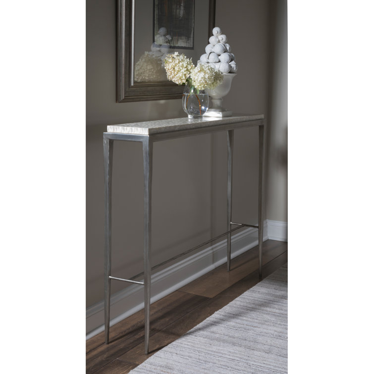 Silver Foil Soft-Hammered Iron and Troca Shell Rectangular Console