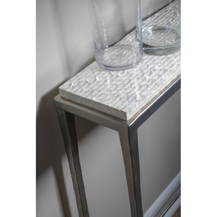 Silver Foil Soft-Hammered Iron and Troca Shell Rectangular Console