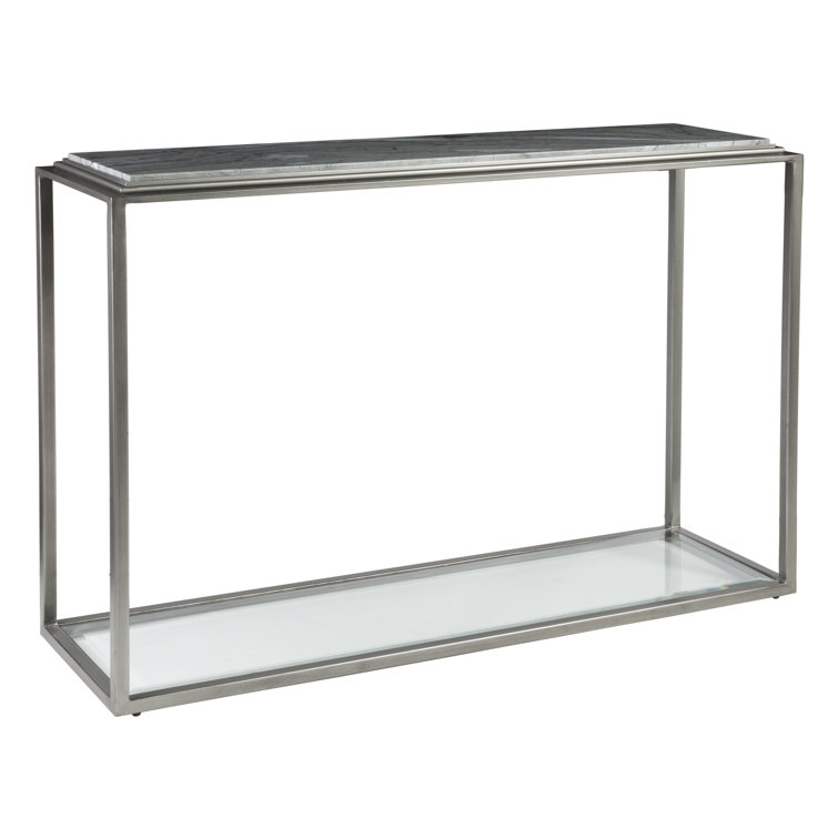 Transitional Treville Console with Blue Forest Marble Top and Antiqued Silver Leaf Frame