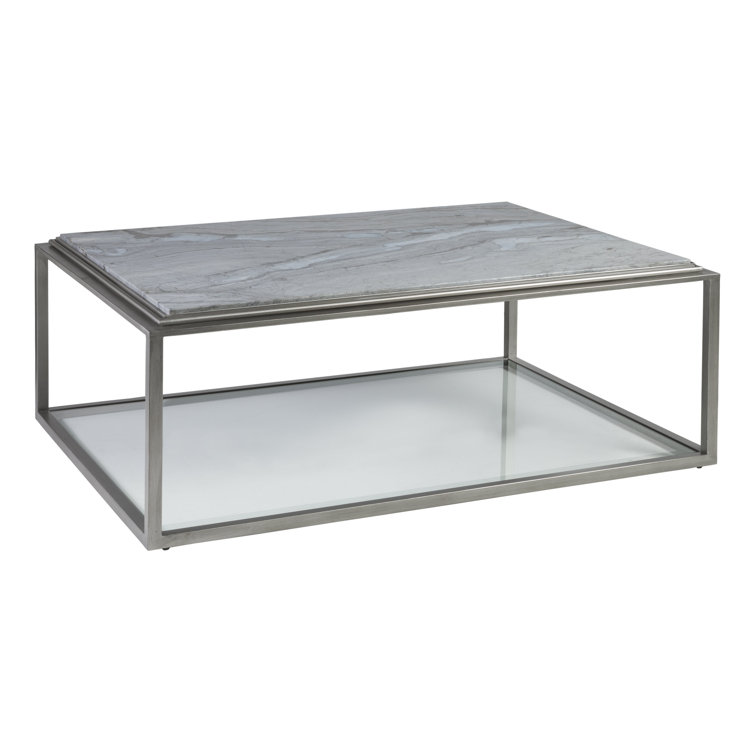 Treville 48" Antiqued Silver Leaf Rectangular Cocktail Table with Blue Forest Marble Top