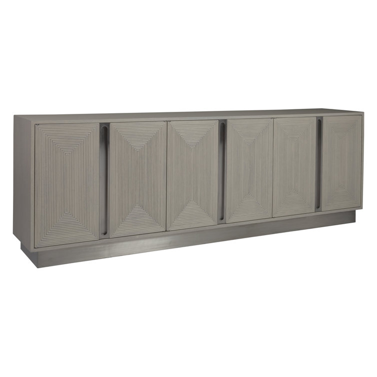 Contemporary Ash Gray 101'' Oak Media Console with Stainless Accents