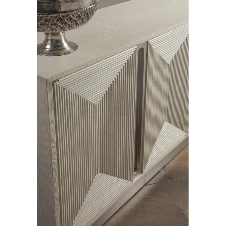 Contemporary Ash Gray 101'' Oak Media Console with Stainless Accents