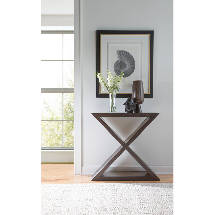 Brown Oak and Brass Rectangular Console Table