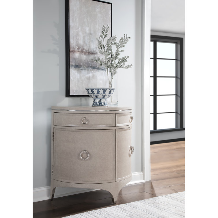 Gray Linen Demilune Chest with Soft Close Drawers
