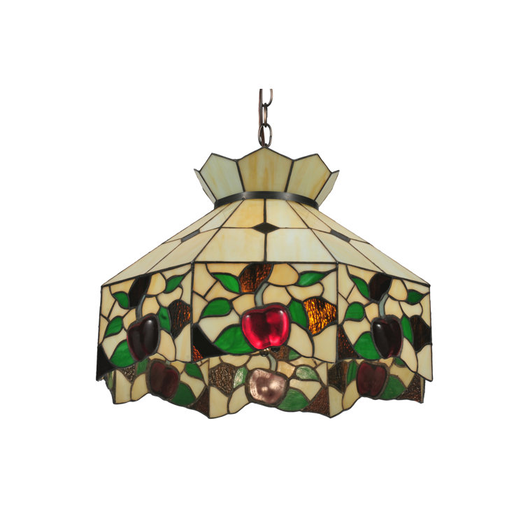 Crimson Apple 3-Light Stained Glass Pendant in Mahogany Bronze