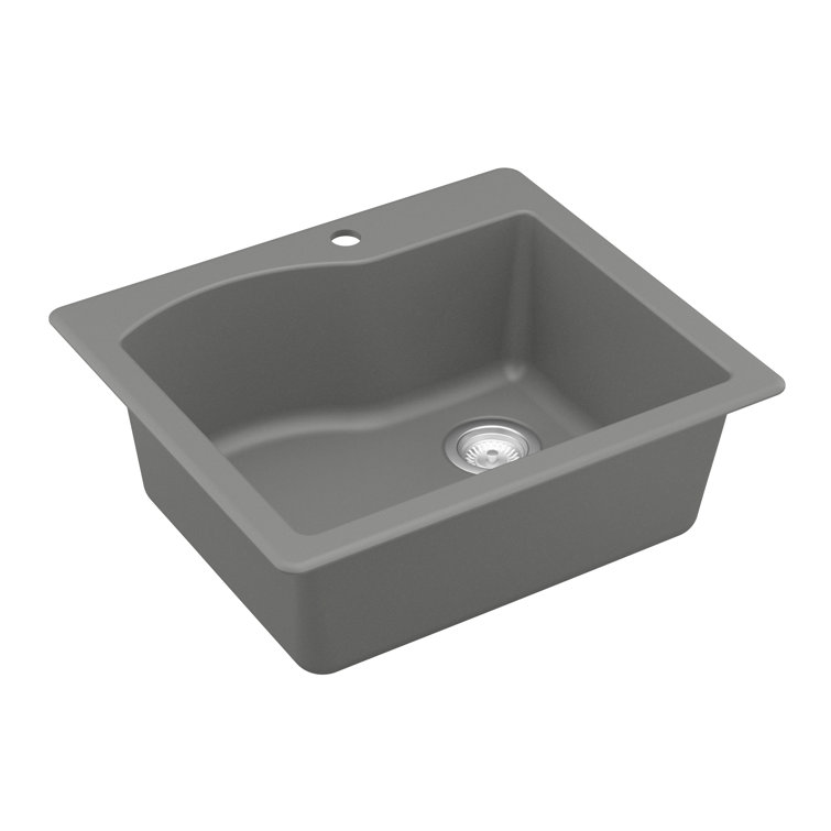 Gray Quartz Composite Single Bowl Drop-In Kitchen Sink