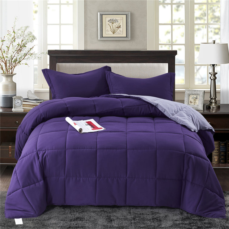 Full Purple Microfiber Reversible Duvet Comforter Set