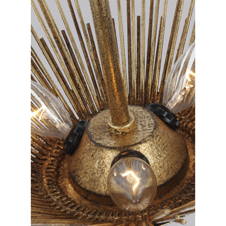 Helios Gold Leaf 17'' Steel Sunburst Semi Flush Mount Light