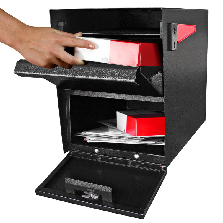 Black Steel Locking Post-Mount Security Mailbox