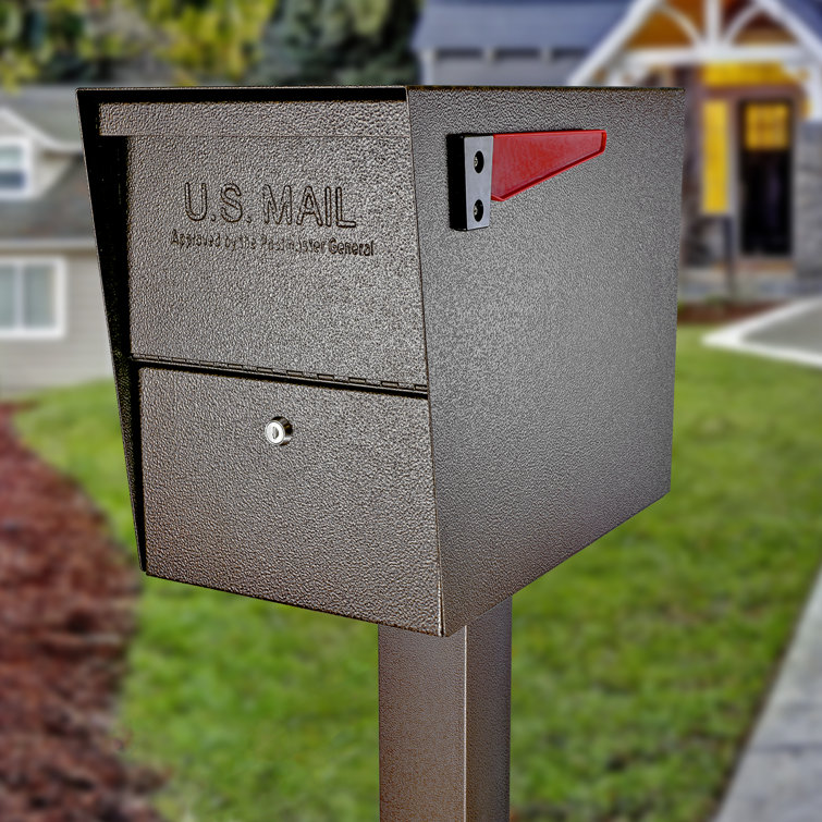 Bronze Lockable Steel Post-Mount Security Mailbox