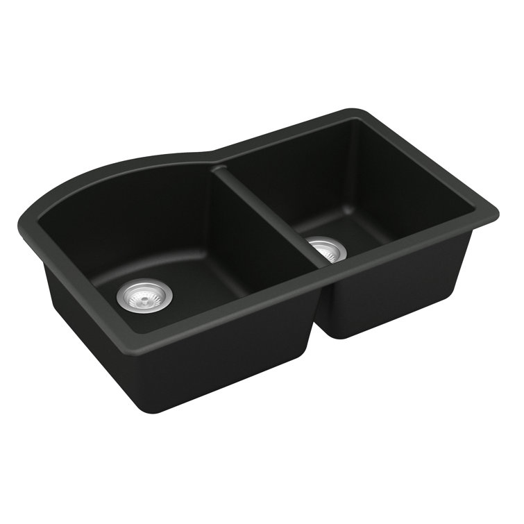 Black Quartz Composite 32'' x 21'' Double Bowl Undermount Kitchen Sink