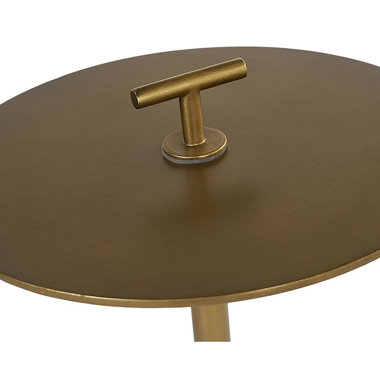 Round Gold Metal and Marble Side Table