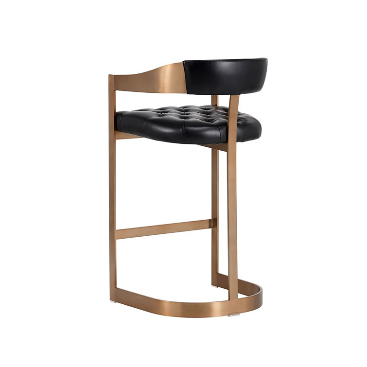 Beaumont 26" Cantina Black Leather Bar Stool with Antique Brass Base