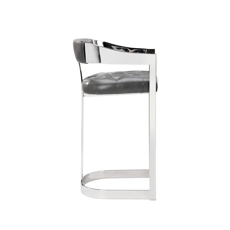 Cantina Magnetite Gray Leather and Stainless Steel Bar Stool