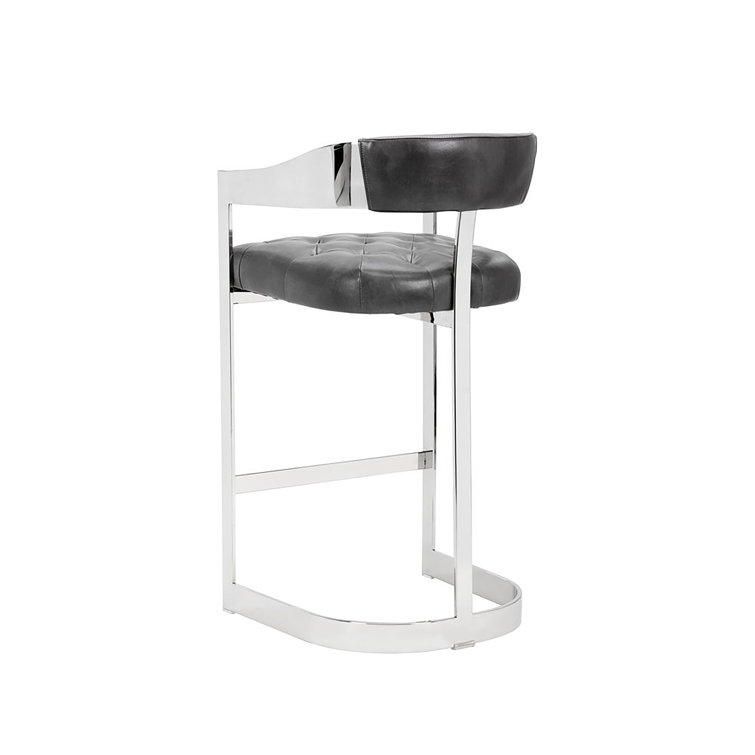 Cantina Magnetite Gray Leather and Stainless Steel Bar Stool