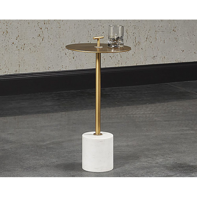 Round Gold Metal and Marble Side Table