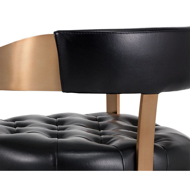 Beaumont 26" Cantina Black Leather Bar Stool with Antique Brass Base