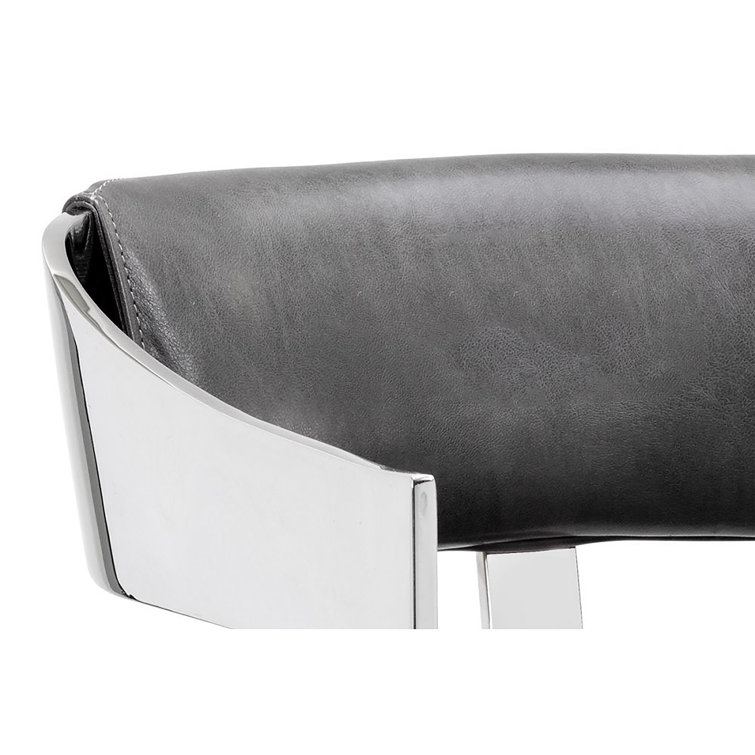 Cantina Magnetite Gray Leather and Stainless Steel Bar Stool
