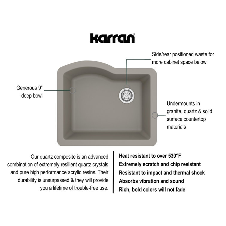 Karran 24" Concrete Quartz Single Bowl Kitchen Sink
