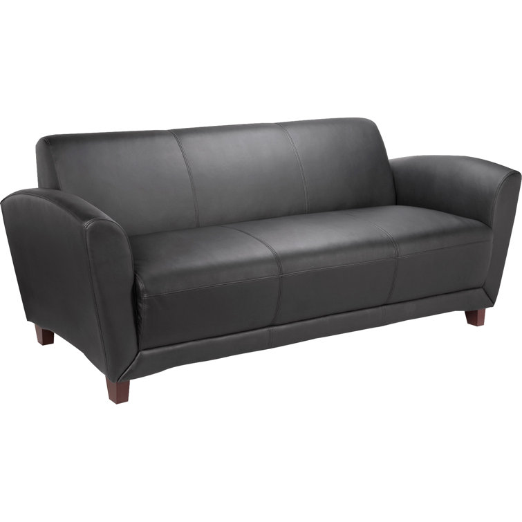 Black Faux Leather 75'' Reception Sofa with Pillow Back