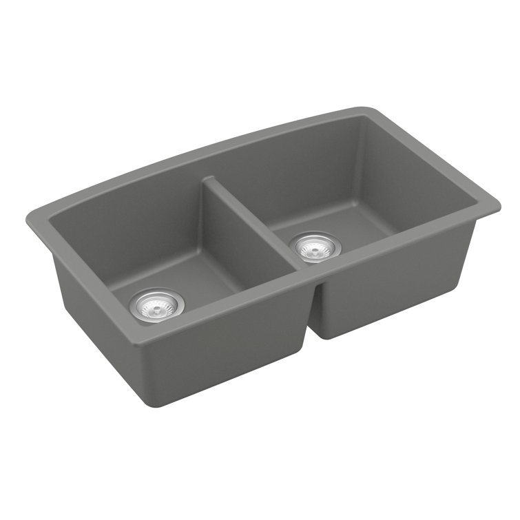 Gray Quartz Double Bowl Undermount Kitchen Sink Kit