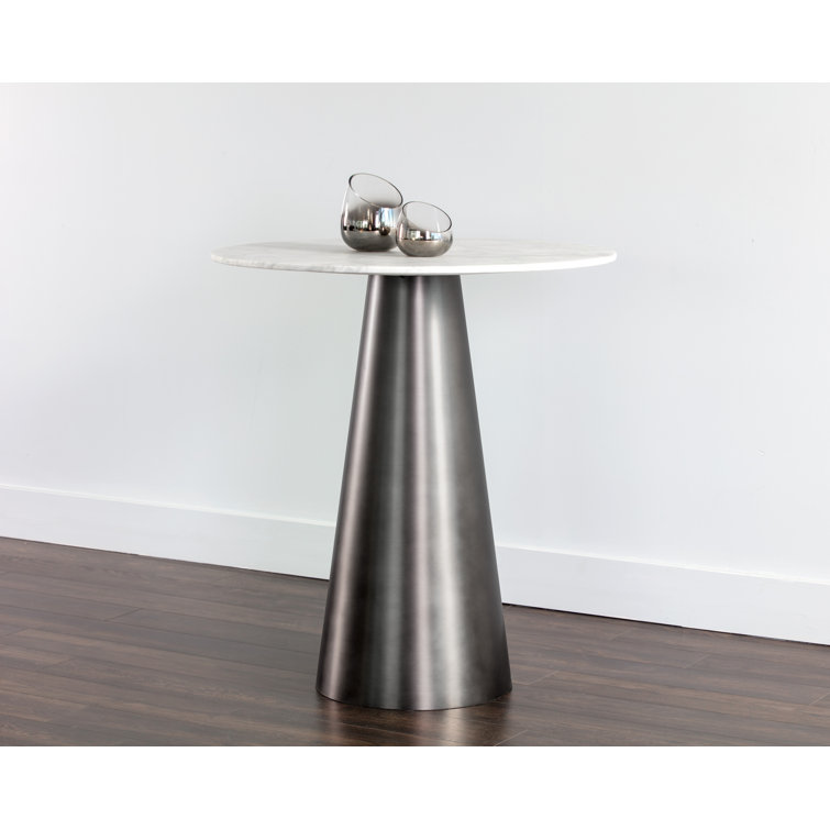 Transitional Round White Marble Counter Height Dining Table