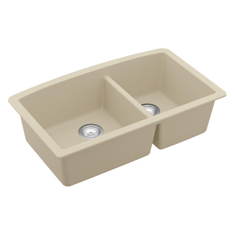 Bisque Quartz Composite 32'' Double Bowl Undermount Kitchen Sink