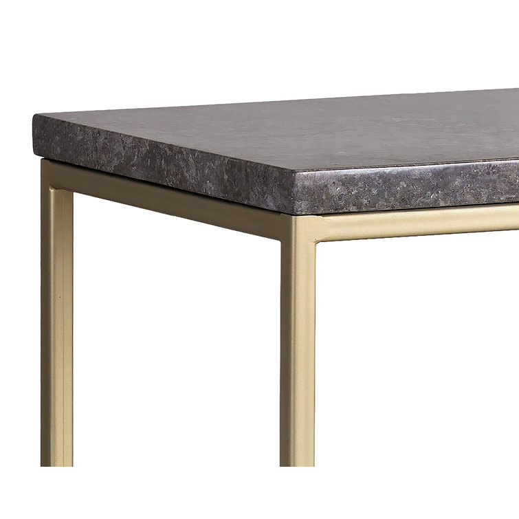 Transitional Gray Marble & Oak Console Table with Storage