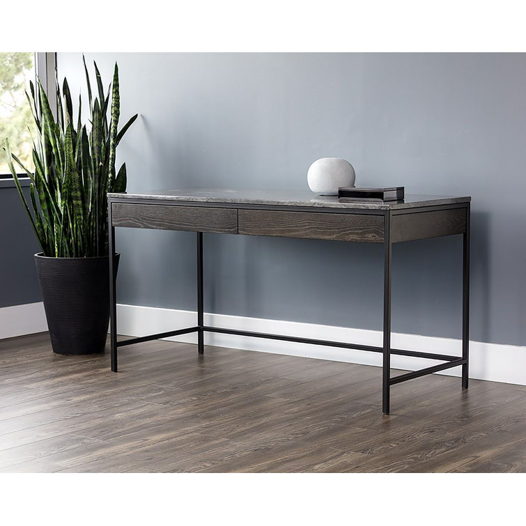 Gray Oak and Marble Home Office Desk with Drawer