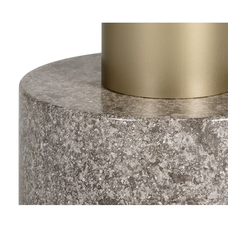 Transitional Round Gray Marble & Charcoal Wood Outdoor Coffee Table