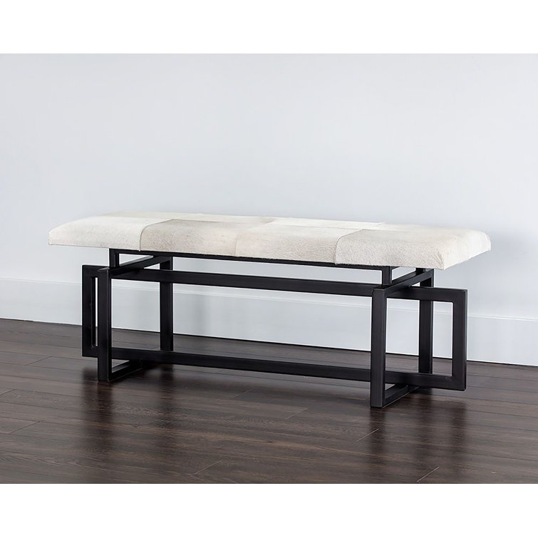 Transitional Gray Genuine Cowhide 52" Bench with Black Iron Frame
