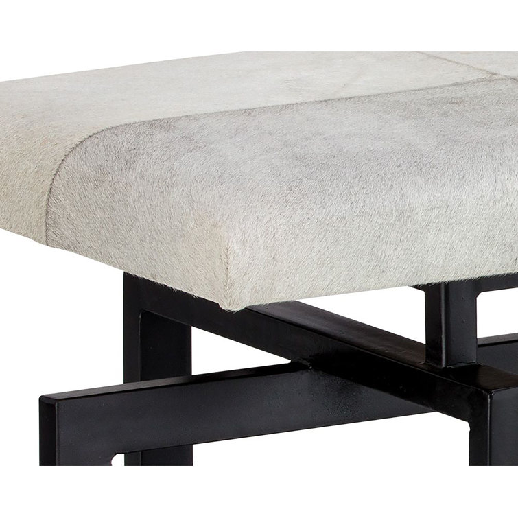 Transitional Gray Genuine Cowhide 52" Bench with Black Iron Frame