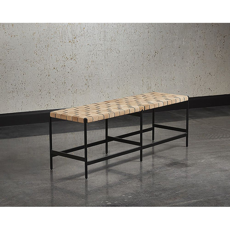 Omari Tan Leather and Black Iron Bench