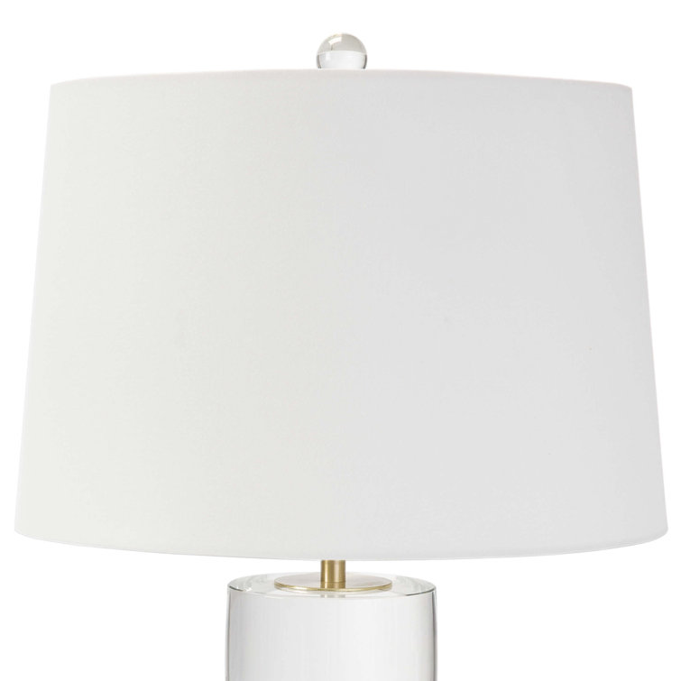 Clear Crystal Hourglass Table Lamp with White Linen Shade