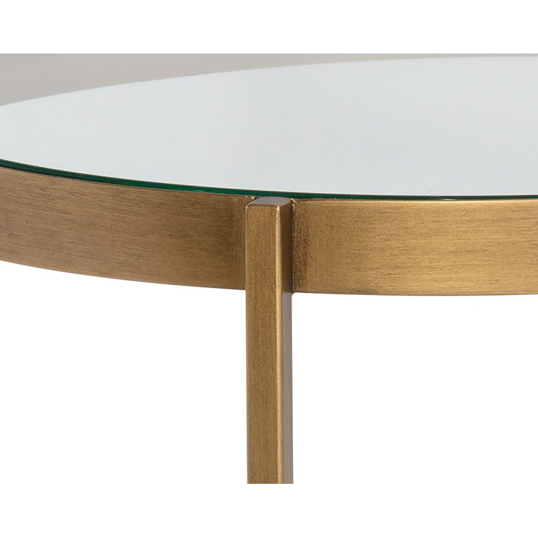 Transitional Round Glass-Top Outdoor Coffee Table with White Shelf