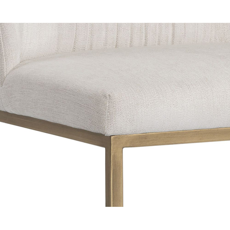 White Polo Club Muslin Counter Stool with Brass Legs