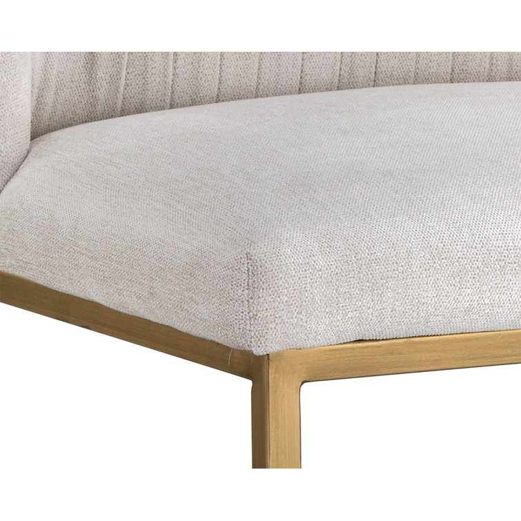 White Polo Club Muslin Counter Stool with Brass Legs