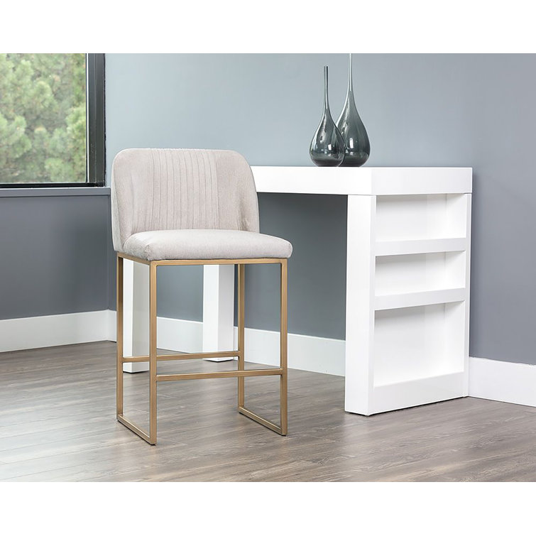 White Polo Club Muslin Counter Stool with Brass Legs