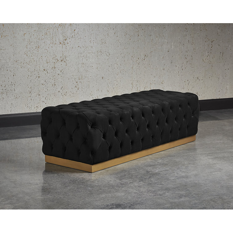 Babette 61'' Black Upholstered Bench with Burnished Brass Base