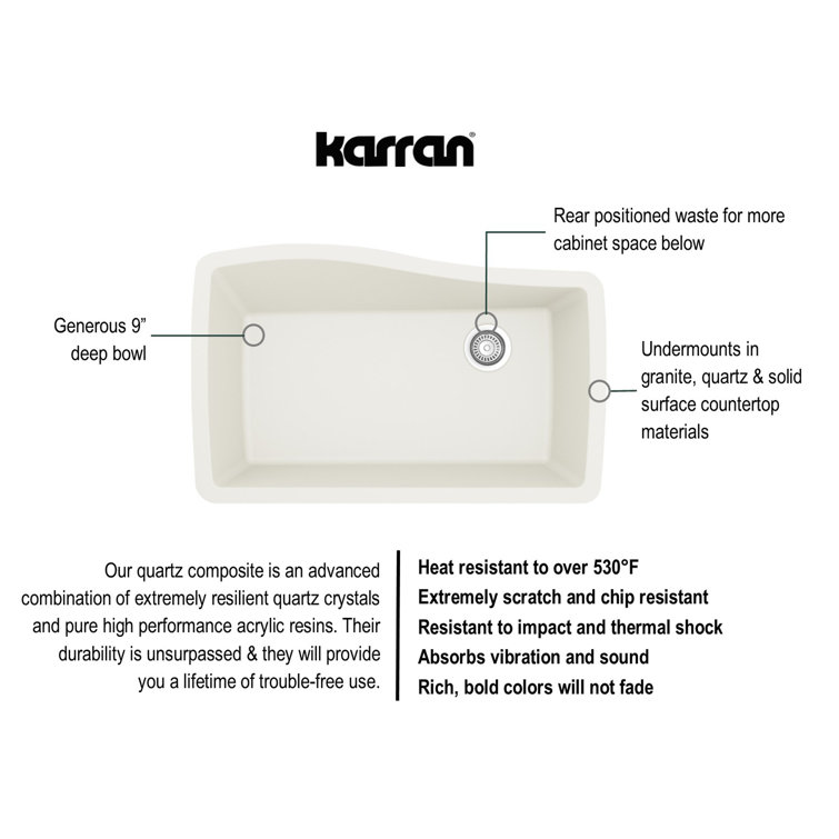 White Quartz Composite Single Bowl Undermount Kitchen Sink