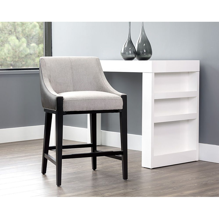 Aurora Transitional Barstool in Overcast Grey Leather and Polo Club Stone