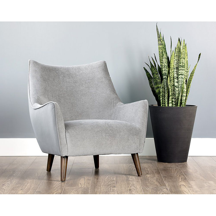 Mid-Century Modern Gray Handcrafted Chaise with Wood Legs