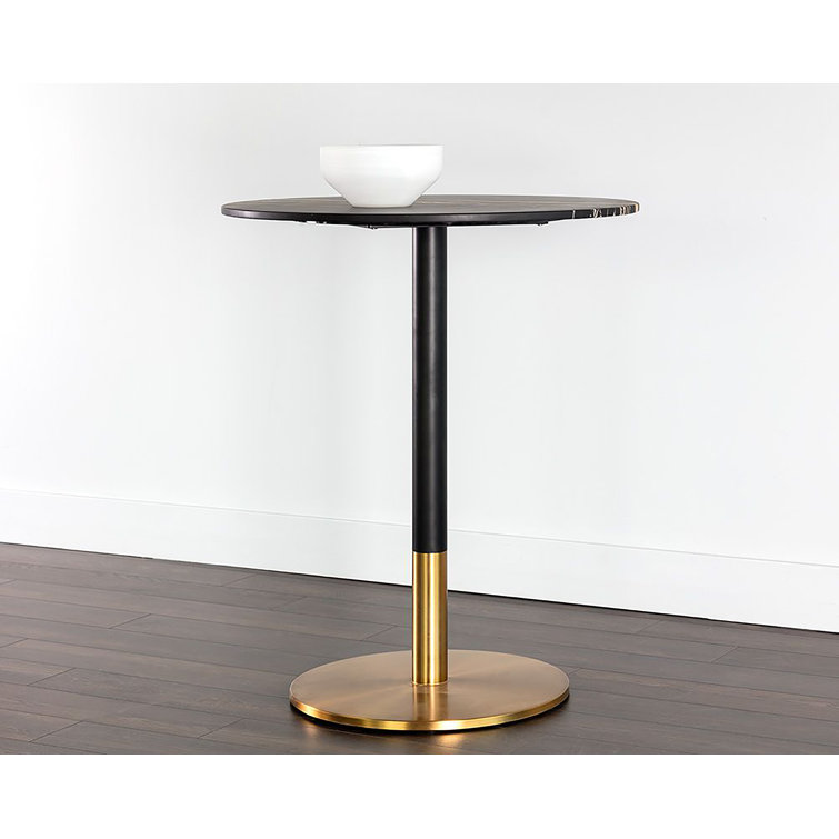 Round Black Marble Bar Height Dining Table with Gold Base