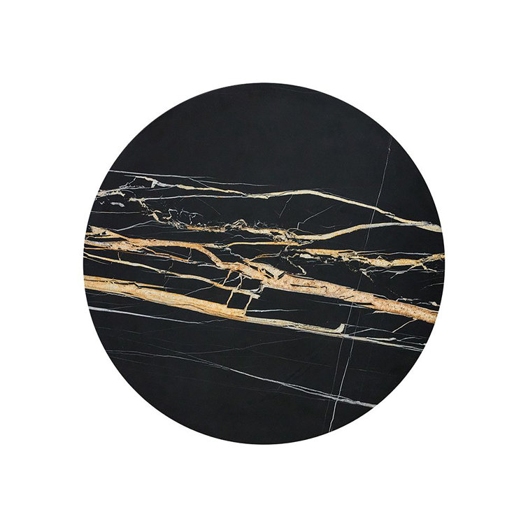 Round Black Marble Bar Height Dining Table with Gold Base