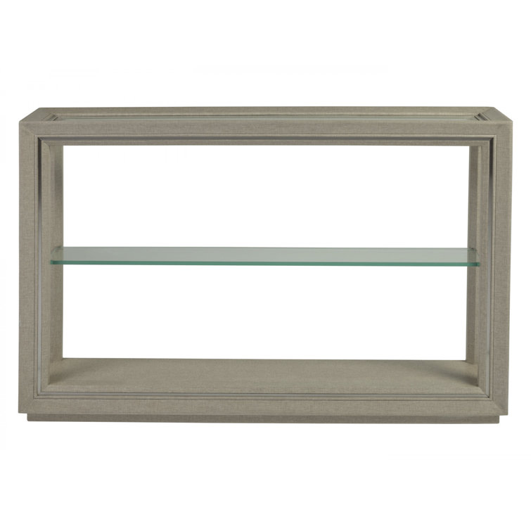 Zeitgeist 54'' Gray Linen & Brushed Steel Console with Glass Shelf