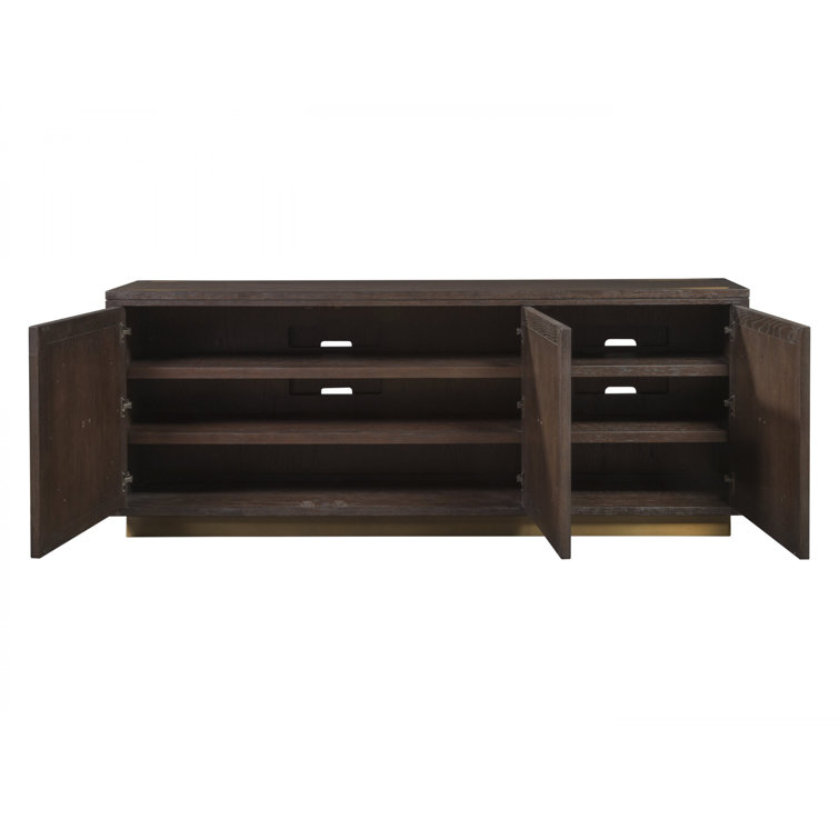Brown Oak Transitional Media Console with Brass Accents